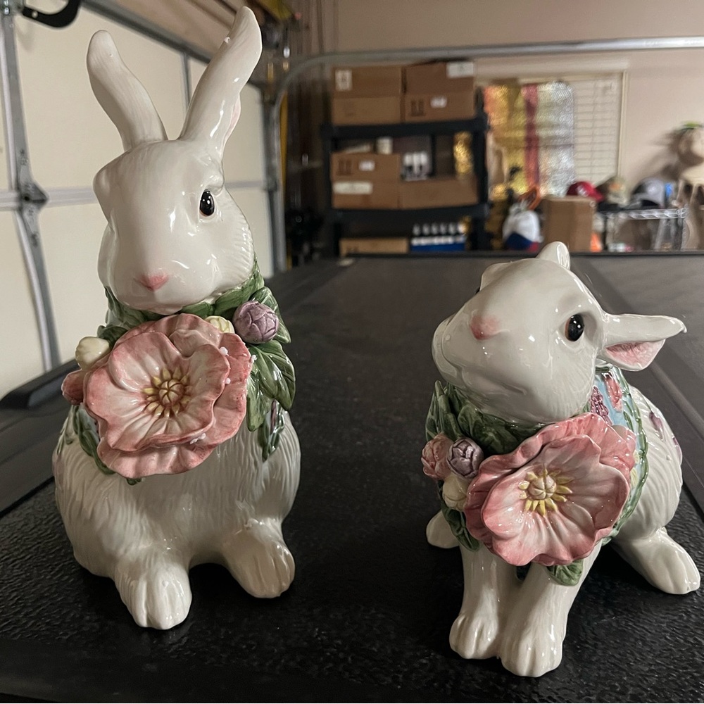 Fitz and Floyd Floral Rabbit Figurines